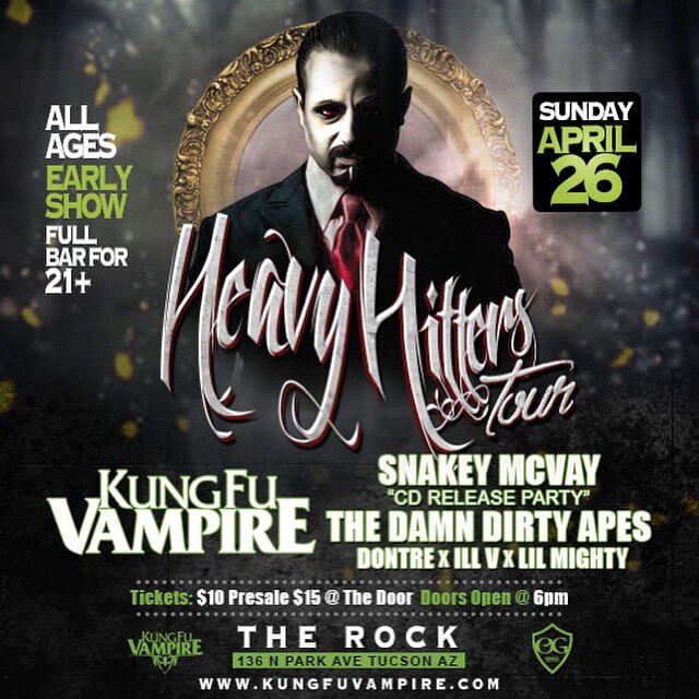 Announcing San Jose’s #‎HeavyHitters Concert – April 18 at The Rockbar Theater – Kung Fu Vampire’s Homecoming Performance After Two Years Touring Abroad